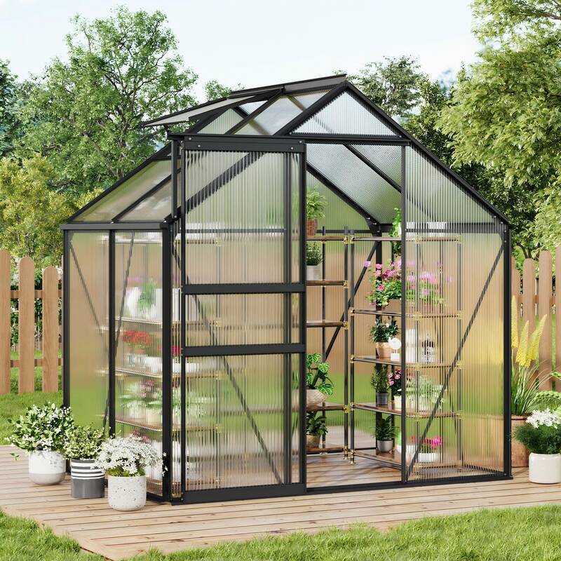 Garvee 6 x 4 FT Polycarbonate Greenhouse with Aluminum Frame, Sliding Door & Adjustable Roof Vent, Heavy-Duty Outdoor Greenho...