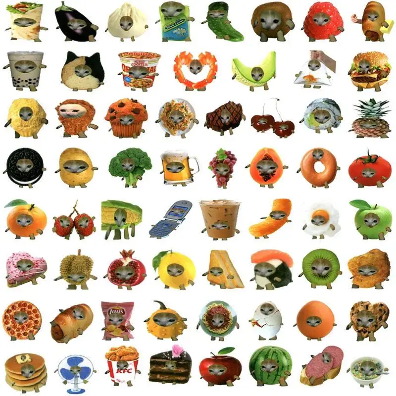 Fruit Cat Pattern Sticker, 69pcs/set Waterproof Removable PVC Sticker, Decorative Sticker for Laptop, Mobile Phone, Suitcase