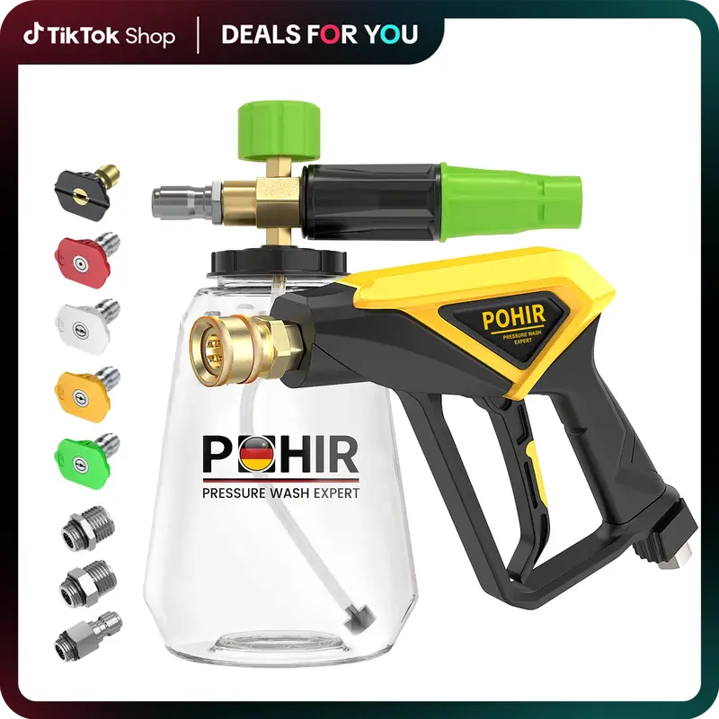 Dealsforyoudays Pohir High Pressure Washer Foam Cannon Kit, 4500 PSI Short Handheld And Foam Lance With 5 Nozzle Tips,1 Liter...