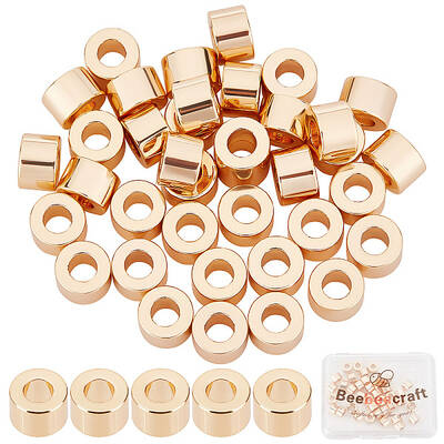 Beebeecraft 50Pcs/Box Flat Round Spacer Beads 18K Gold Plated Column Spacers Loose Beads Rondelle Tube Beads for DIY Bracelet...