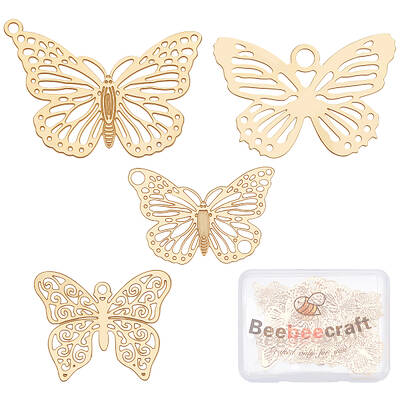 Beebeecraft 40Pcs 4 Styles 18K Gold Plated Butterfly Charms Butterfly Filigree Connectors Pendants for DIY Jewelry Making Nec...