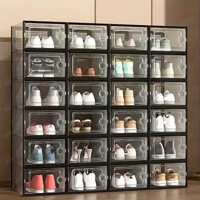 6/12/24 Thick Transparent Shoe Boxes, Foldable and Stackable Shoe Racks with Lids, Space-Saving Storage Organizers, Freely Co...