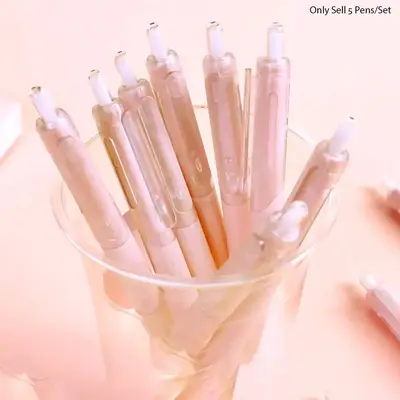 Press Gel Pens Stationery Supplies, 5pcs Macaron Color 0.5mm Black Gel Pen for School & Office Supplies, Study Supplies, Gift...