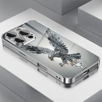 Light Luxury Crystal Eagle Pattern Glass Plated Phone Case with Lens Protection Is Compatible with iPhone 16/15/14/13/12/11 P...