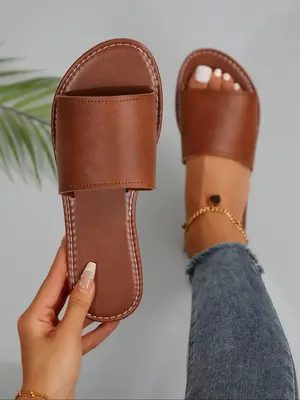 Women's Fashionable Plain Color Slide Sandals, Casual Comfortable Flat Sandals for Beach, Fashion Shoes for Party, Daily Clot...