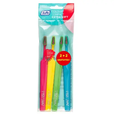 Tepe Extra Soft Toothbrushes Colour Compact x4
