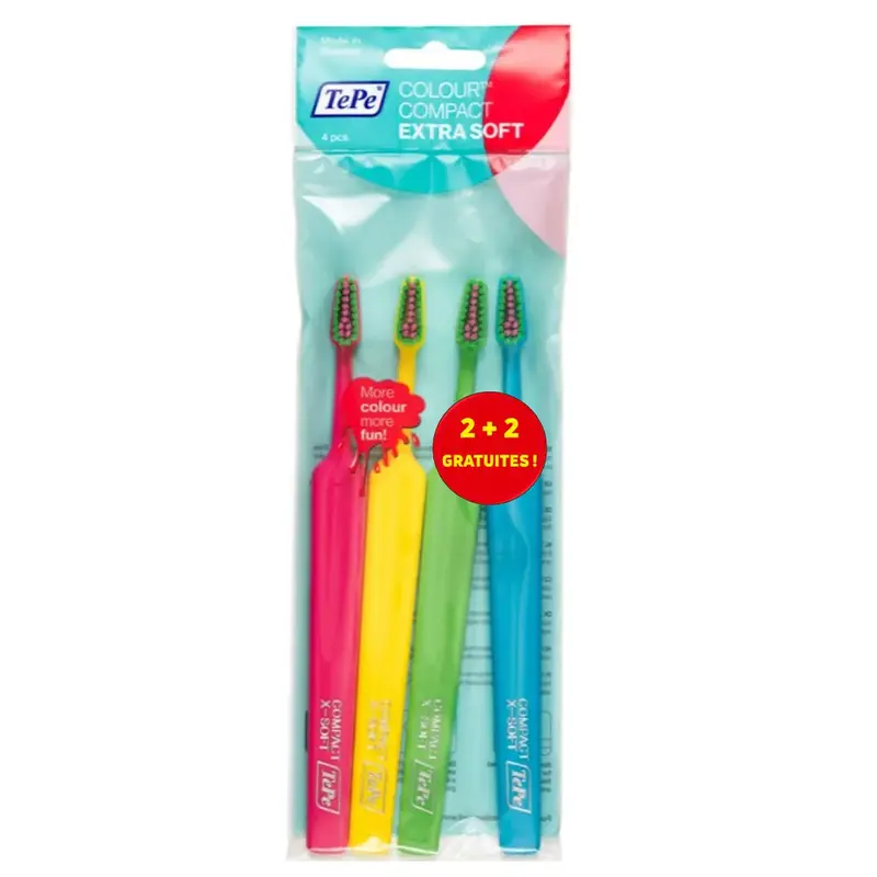Tepe Extra Soft Toothbrushes Colour Compact x4