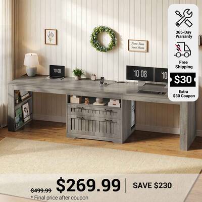 SEDETA | 94.5 Inch Farmhouse Long Computer Desk with Power Outlet Two Person Desk with Large File Drawers Double Computer Des...