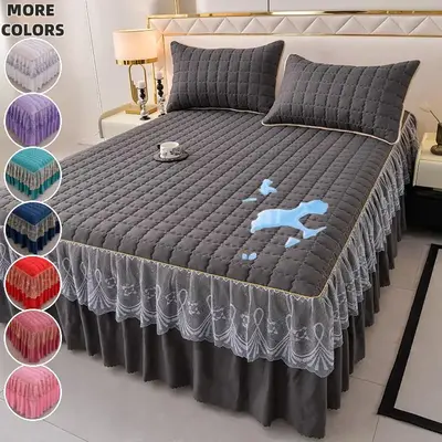 Waterproof Bed Skirt, 1 Count Lace Edge Bed Skirt without Pillowcase, Mattress Topper, Bedding Sheet for Bedroom, Mattress Pr...
