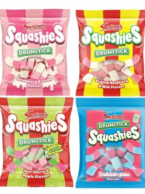 Swizzles Squashies Drumstick Candy 4 Pack Bundle - Strawberry Flavor Candies - 120g Each - Imported from the UK - Variety of ...