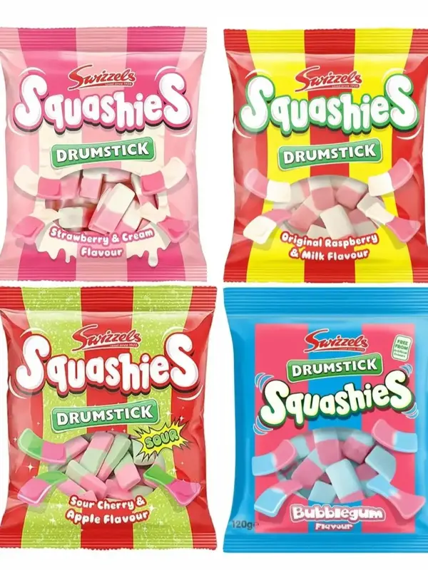 Swizzles Squashies Drumstick Candy 4 Pack Bundle - Strawberry Flavor Candies - 120g Each - Imported from the UK - Variety of ...