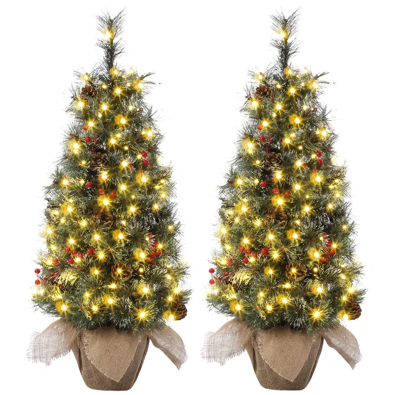 Garvee Pre-Lit Artificial Small Christmas Tree 3ft with 78 Warm White Lights, Tabletop Mini Christmas Tree with a Burlap Base...