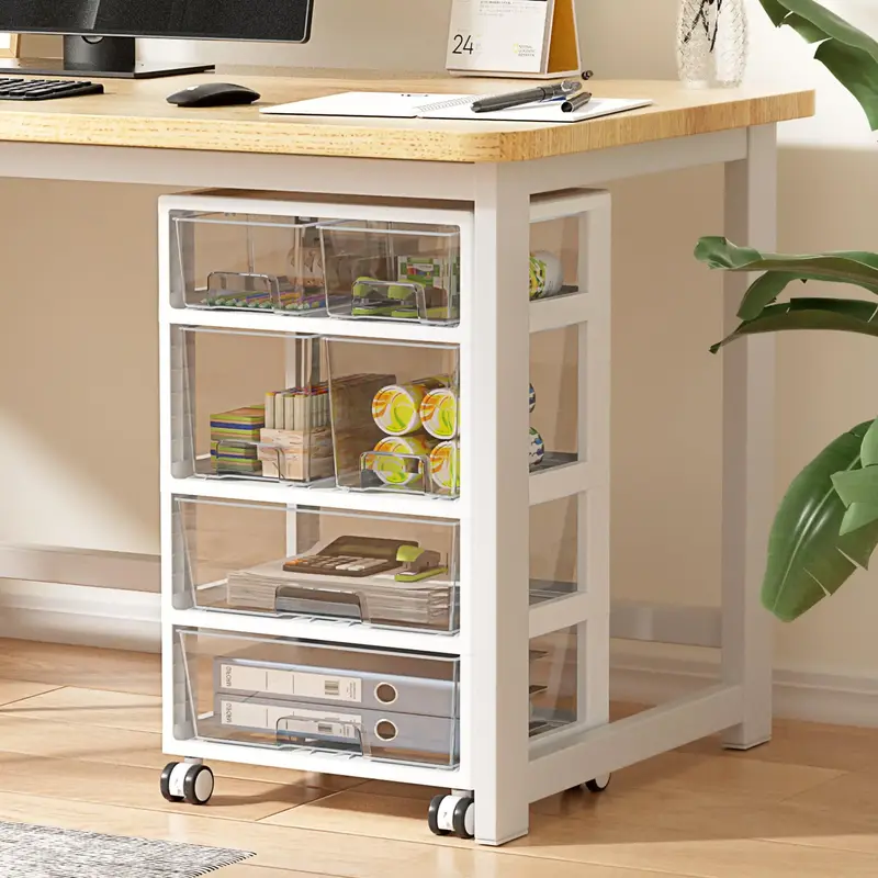 Vtopmart Clear Drawer Storage Orangizer Cart, 4 Tier 6 Drawers with Wheels for Office Supplies, Art Crafts, Under Desk Storag...