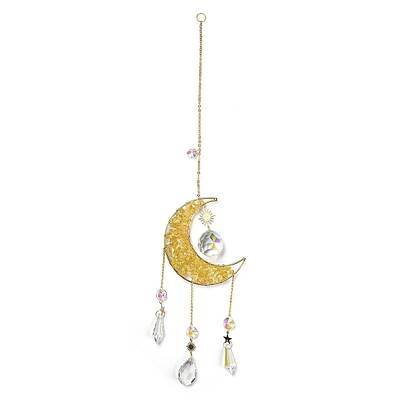 Wire Wrapped Natural Citrine Chip Moon Pendant Decoration