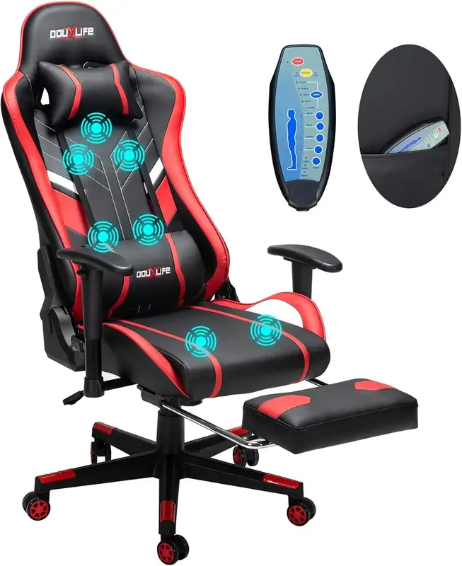 HOFFREE 7-Point Massage Gaming Chair, 175° Gaming Recliner with Footrest Ergonomic Computer Gaming Office Chair High Back Vi...