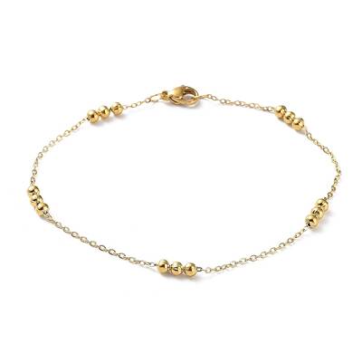 304 Stainless Steel Round Beaded Link Chain Bracelets for Women