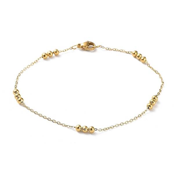 304 Stainless Steel Round Beaded Link Chain Bracelets for Women