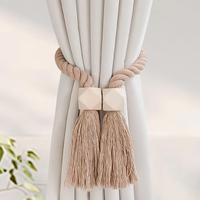 Boho Wooden Curtain Tieback for Room Decor, 1 Count Tassel Design Curtain Holdback, Christmas Decor Magnetic Curtain Tieback ...