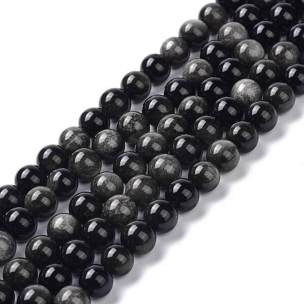 Natural Silver Obsidian Beads Strands
