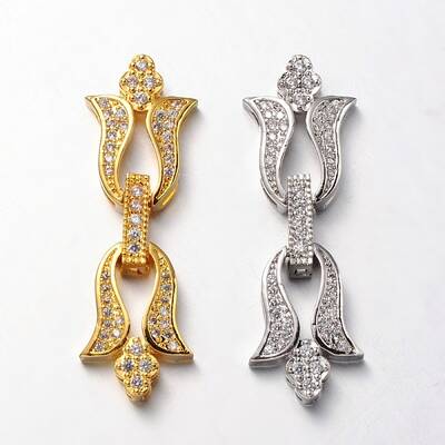 Flower Brass Micro Pave Cubic Zirconia Fold Over Clasps
