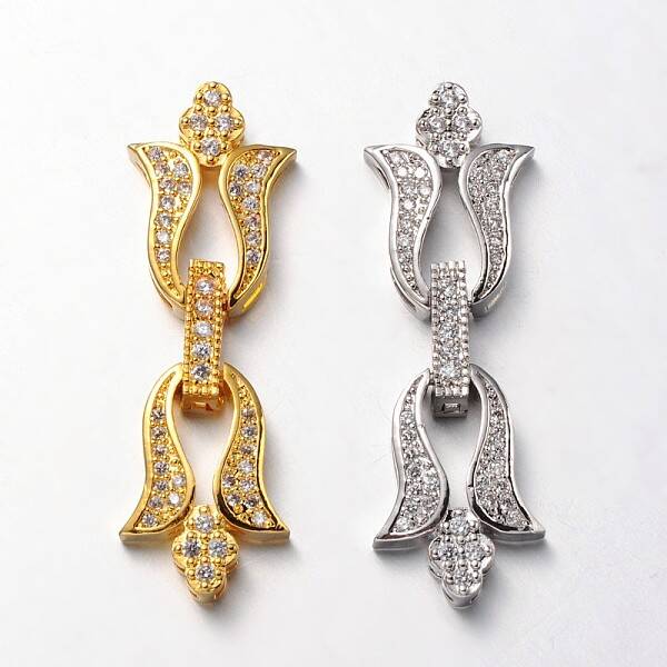 Flower Brass Micro Pave Cubic Zirconia Fold Over Clasps
