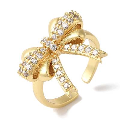 Bowknot Brass Micro Pave Clear Cubic Zirconia Open Cuff Rings for Women