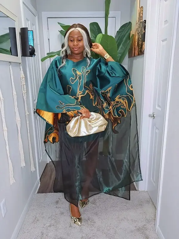 Rich Pelumi Bubu Kaftan - Gold Mikado Maxi Dress with Scalloped Edges & Long Sleeves for Weddings & All Seasons