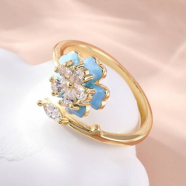 Brass Micro Pave Clear Cubic Zirconia Cuff Rings for Women