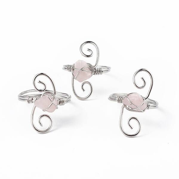 Natural Rose Quartz Chips with Vortex Finger Ring