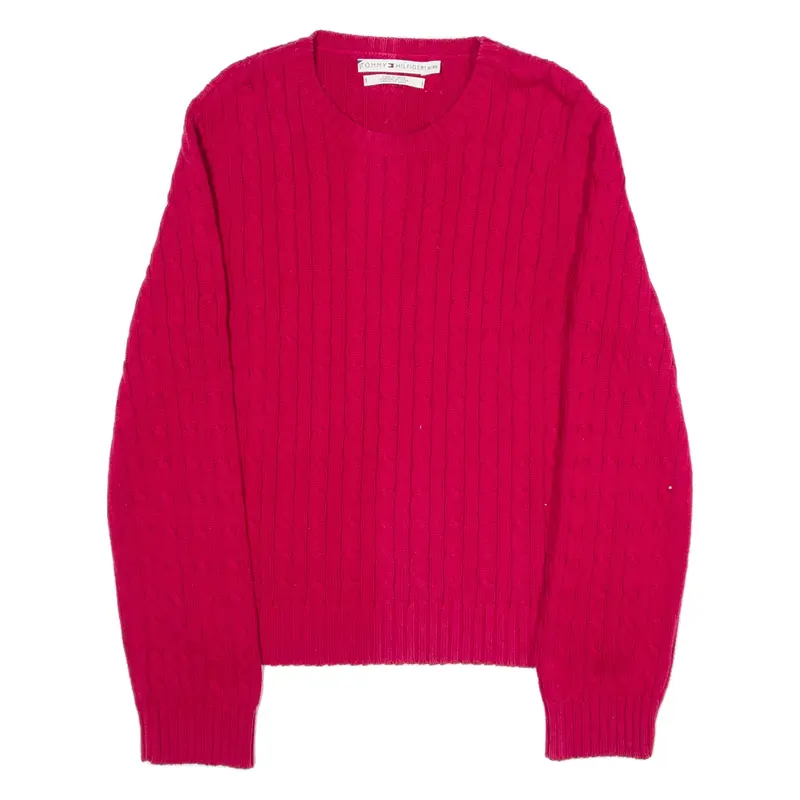 TOMMY HILFIGER Womens Patterned Jumper Red Cable Knit XL