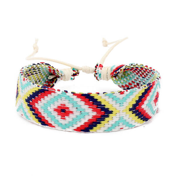 Cotton Braided Rhombus Cord Bracelet with Wax Ropes