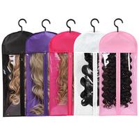 Wig Storage Bag with Hook, Zipper Transparent Dustproof Wig Storage Bag, Hair Extension Holder Dust Cover, Pink Wig Bag, Wig ...