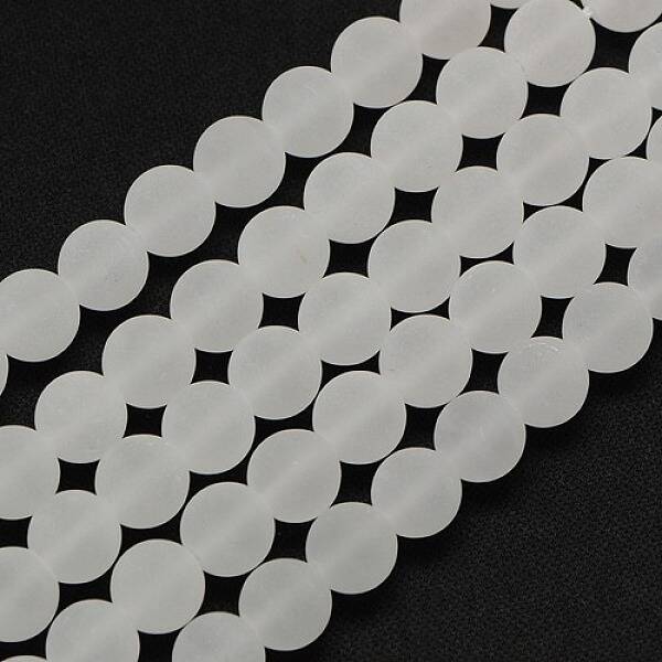 Frosted Natural Gemstone Quartz Crystal Round Beads Strands