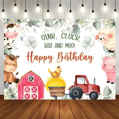 Aperturee Oink Cluck Baa Moo Farm Animals Birthday Backdrop