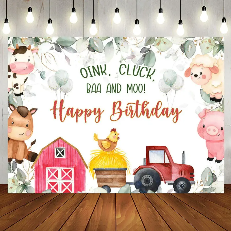 Aperturee Oink Cluck Baa Moo Farm Animals Birthday Backdrop