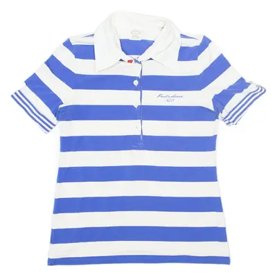 PAUL & SHARK Yachting Polo Shirt Blue Striped Short Sleeve Womens M
