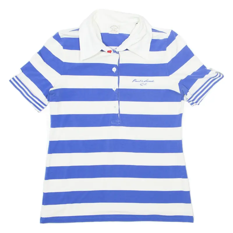 PAUL & SHARK Yachting Polo Shirt Blue Striped Short Sleeve Womens M