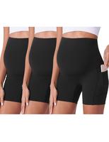 POSHDIVAH 3 Pack Maternity Biker Shorts Over The Belly Summer Comfy Pregnancy Yoga Active Workout Athletic Short Pants 5\