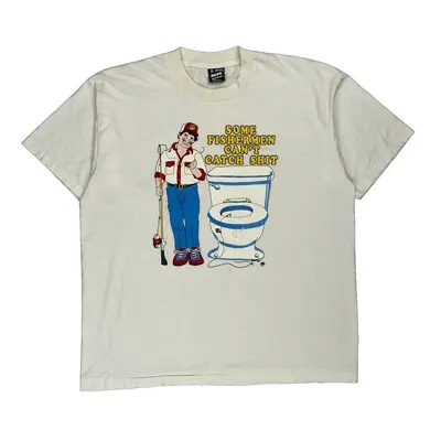 Single Stitch Fishermen Made In Usa Screen Stars Graphic T-Shirt - XL Cream Cotton Blend