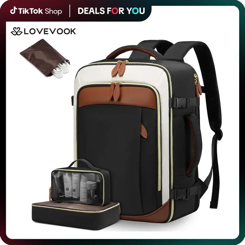 LOVEVOOK TikTokShopBacktoSchool TSA-Friendly Travel Backpack with Storage Bag and Toiletry Bag - Fits 17-Inch Laptop, for Hik...