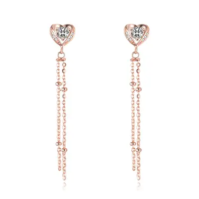 Sterling Silver with Rose Gold Plated Crystal Heart Drop Earrings