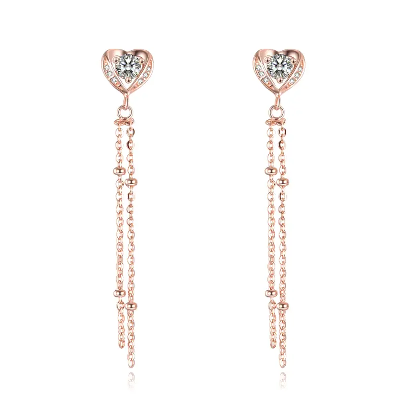 Sterling Silver with Rose Gold Plated Crystal Heart Drop Earrings