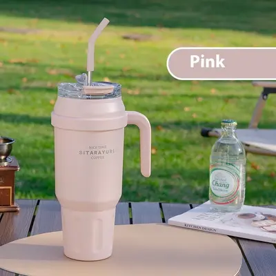 Stainless Steel Double-layer Vacuum Large Capacity Outdoor Portable Insulation Cup | Color: Pink | Capacity: 1400ml