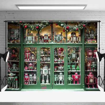 Vintage Green Window Toy Christmas Photo Backdrop
