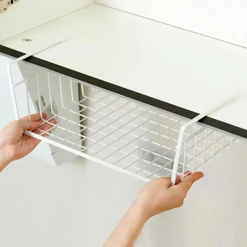 Under Shelf Hanging Mesh Basket, Home Under Cabinet Floating Storage Basket, Simple Houseware Under Shelf Storage Rack, House...