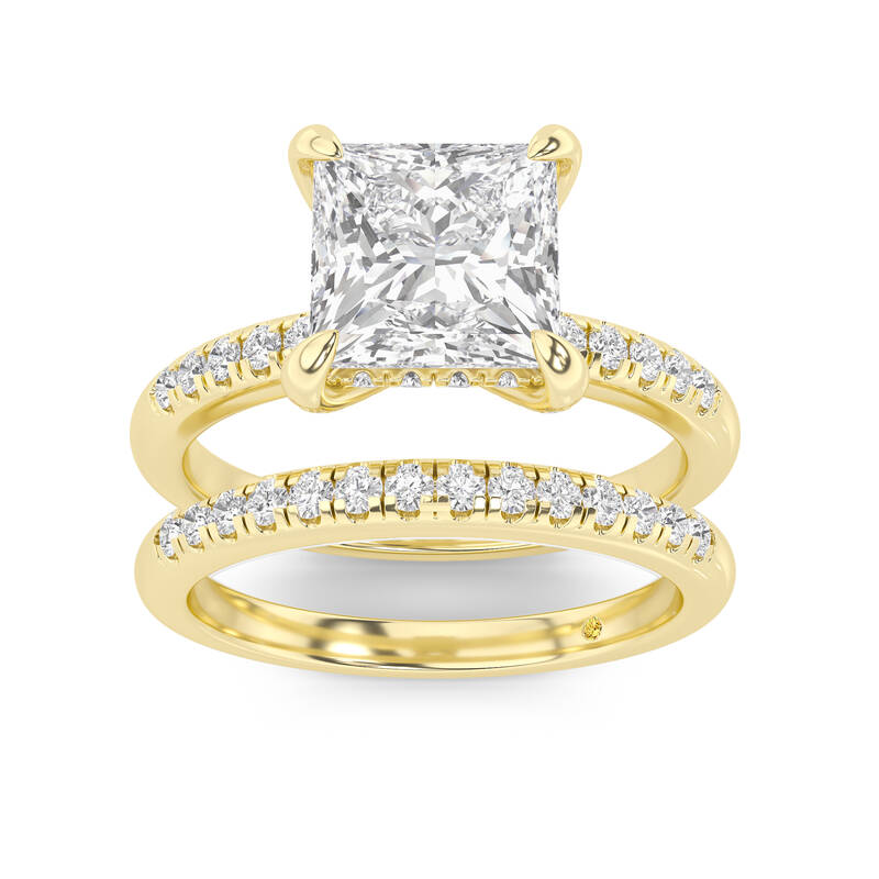 Aurelia Lab Grown Princess Cut Diamond Engagement Ring with the BonBon Quarter Coverage Wedding Band | 18K Yellow Gold 3 1/2 ...