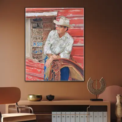 Original Cowboy Paintings from Photo Acrylic Wall Art Abstract Western Artwork for Home Decor | PAINTING FROM PHOTO #54