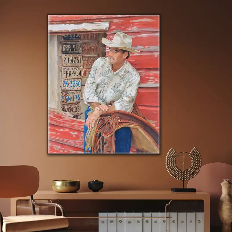 Original Cowboy Paintings from Photo Acrylic Wall Art Abstract Western Artwork for Home Decor | PAINTING FROM PHOTO #54