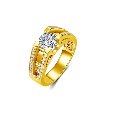 9K Gold Round Shaped Moissanite Engagement Ring for Men