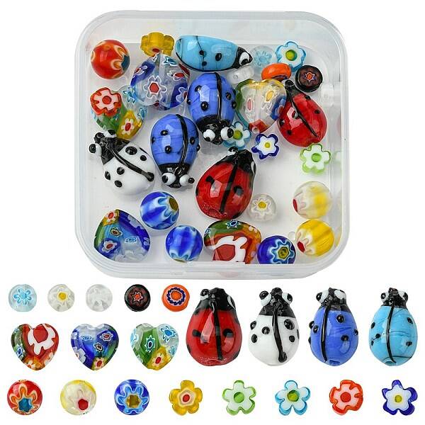 30Pcs 6 Styles Handmade Lampwork Beads